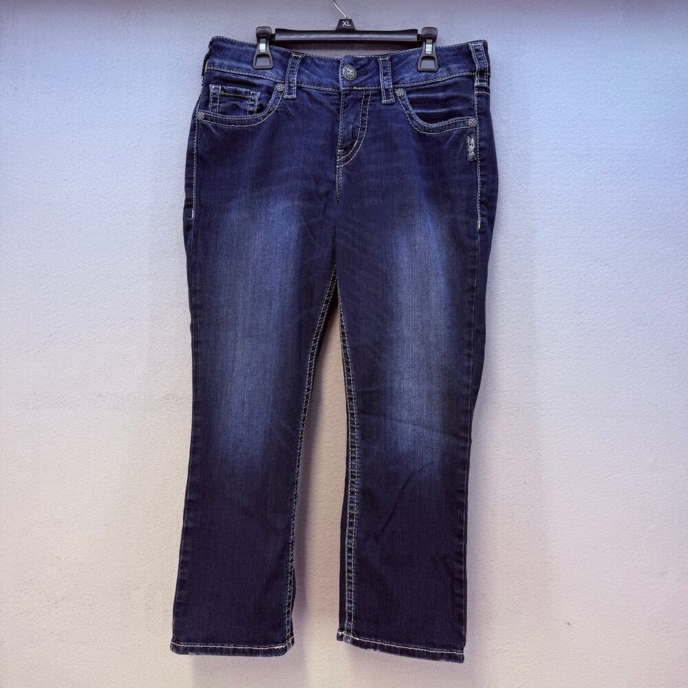 Silver Jeans Women's 29x22.5 Dark Blue Suki Mid Capris Summer Jeans